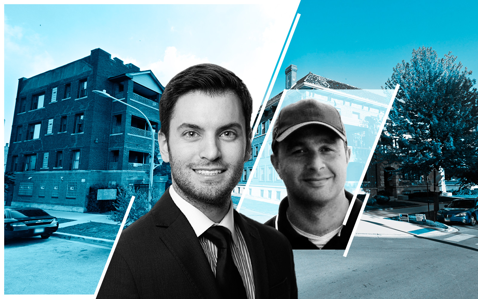 Eagle Infinite Investments' Jamie Nahon and Shain Realty's Jonathan Shainberg with 5219 South Calumet Avenue and 5001 South Drexel Boulevard in Chicago