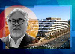 The Terraces office building in the East Bay suburb of Pleasant Hill with California Capital's ceo Phil Tagami (LinkedIn, Jeff Peters, illustration by The Real Deal with Getty)