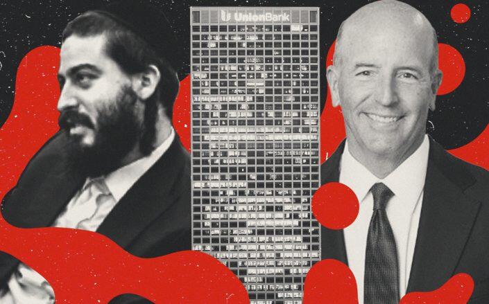 Joel Schreiber and KBS Realty Advisors' Charles Schreiber with 445 South Figueroa Street (Shir Stein, LinkedIn, Union Bank Plaza, Getty)