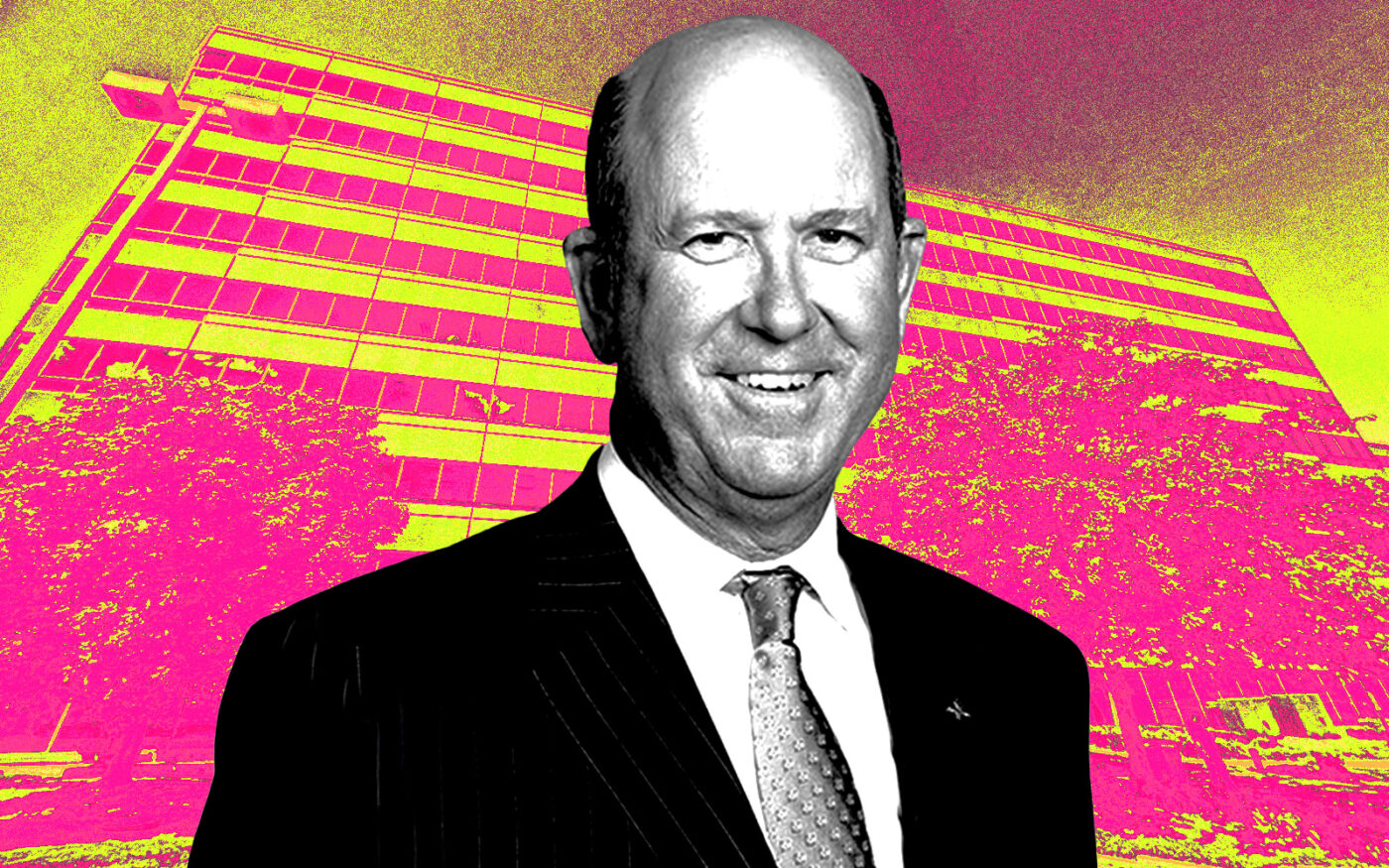 <p>Regions Bank’s John Turner with the O’Hare International Center at 10255 and 10275 Higgins Road in Rosemont (Getty, Google Maps, Regions Bank)</p>