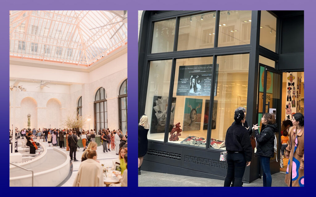 One Sansome’s Conservatory (left) and the pop-up art gallery in Grosvenor's its Union Square property