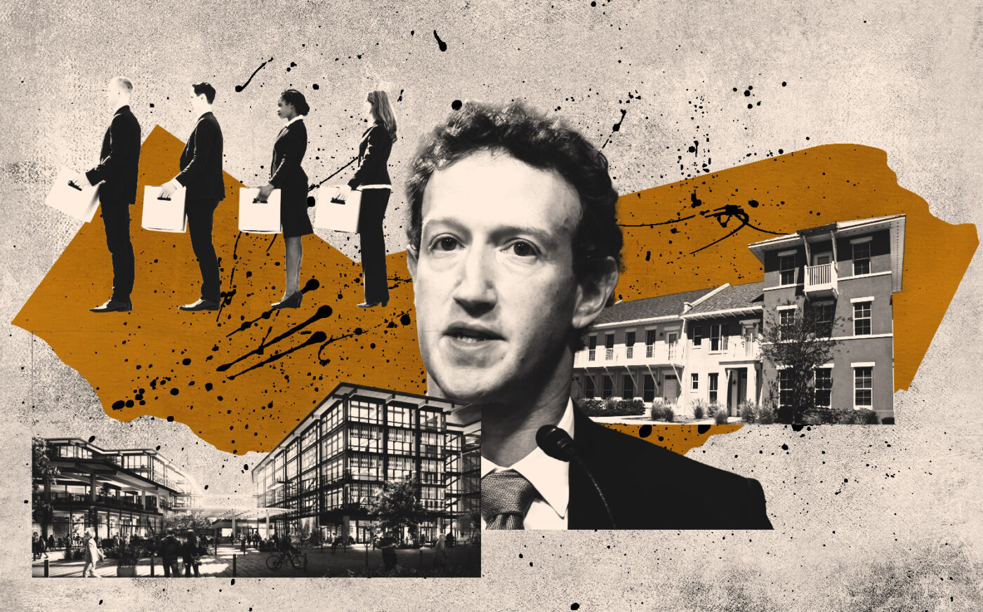 Meta's Mark Zuckerberg and rendering of Willow Village (Getty, Meta)