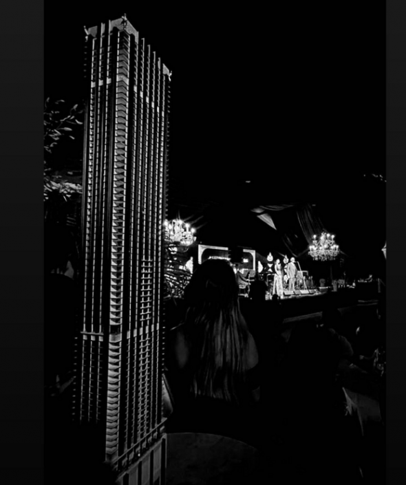 Scale model of Michael Stern's The Major condo tower during the Carbone Beach event (Credit: Oren Alexander/Instagram)